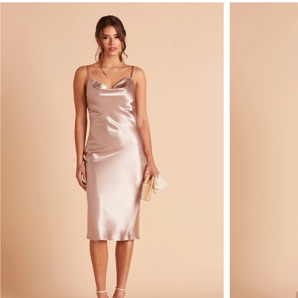 Birdy Grey Bridesmaid Satin MIDI Dress in Taupe